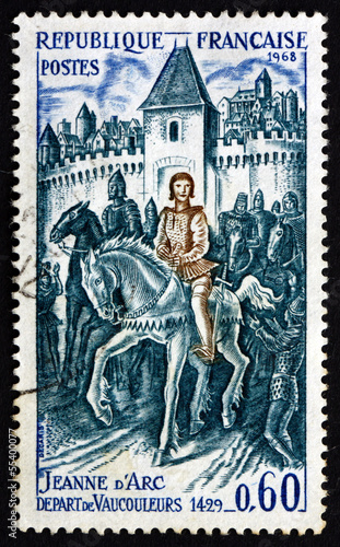 Photo: Postage stamp France 1974 Joan of Arc Leaving Vaucouleurs Postage stamp France 1974 Joan of Arc Leaving Vaucouleurs