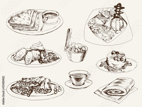 Vector: pancakes and dessert pancakes and dessert