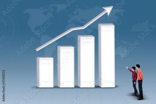 Photo: Business partnership looking at increasing bar chart Business partnership looking at increasing bar chart