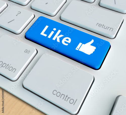Illustration: Social media concept - Like on computer keyboard Social media concept - Like on computer keyboard
