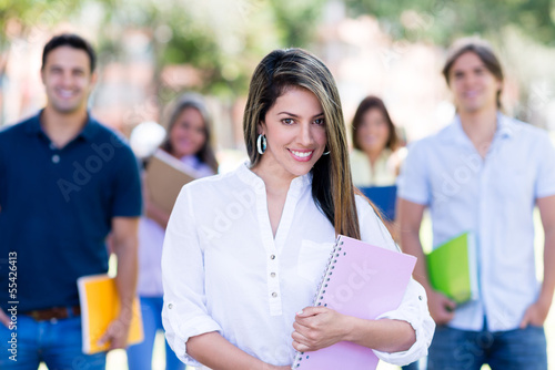 Photo: Female student with a group Female student with a group