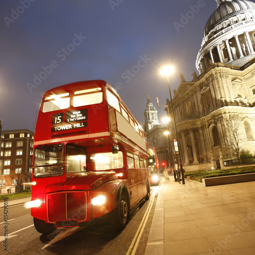 Photo: London Routemaster Bus and St Paul's Cathedral at night London Routemaster Bus and St Paul's Cathedral at night