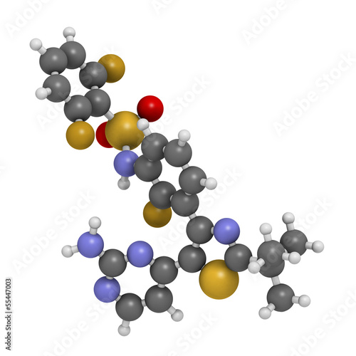 Illustration: Dabrafenib melanoma cancer drug, chemical structure. Dabrafenib melanoma cancer drug, chemical structure.