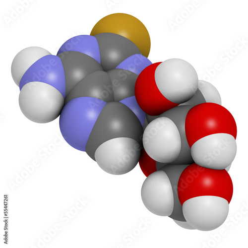 Illustration: Fludarabine blood cancer drug, chemical structure. Fludarabine blood cancer drug, chemical structure.