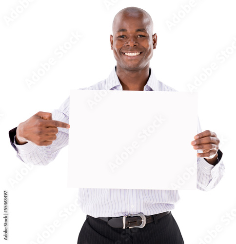 Photo: Business man with a banner Business man with a banner