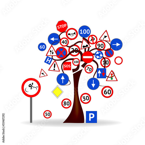 Vector: Abstract Design - Tree with traffic signals Abstract Design - Tree with traffic signals