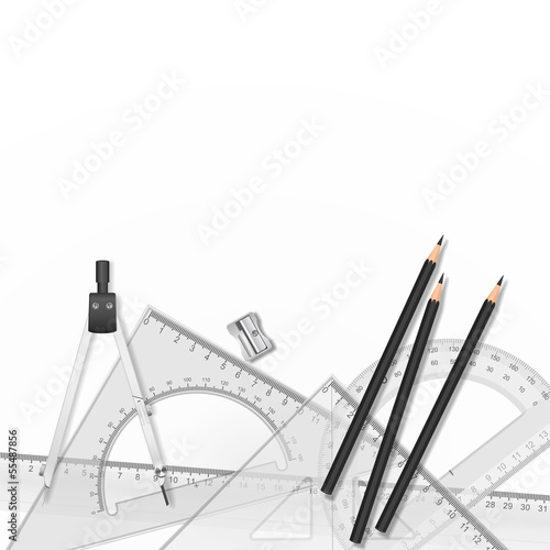 Vector: Drawing tools with a drawing in the background Drawing tools with a drawing in the background