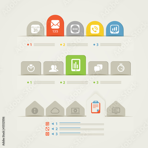 Vector: Abstract web page menu template with color tabs and icons Abstract web page menu template with color tabs and icons
