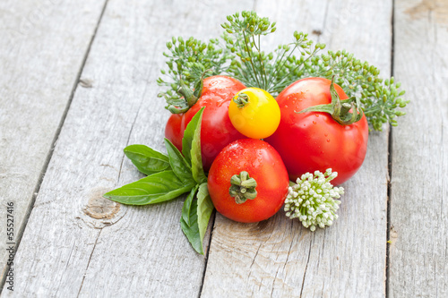Photo: Fresh ripe tomatoes and herbs Fresh ripe tomatoes and herbs