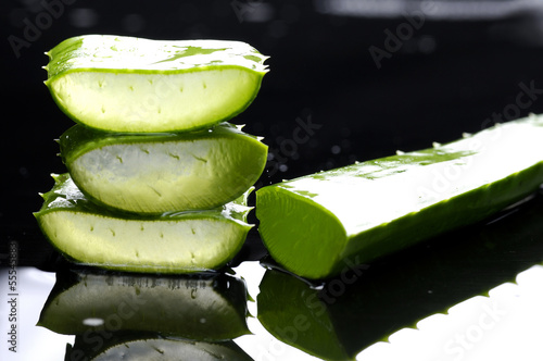 Photo: Still life with stackes Sliced of aloe vera leaf Still life with stackes Sliced of aloe vera leaf