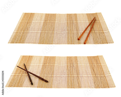 Photo: Chopsticks over a bamboo mat Chopsticks over a bamboo mat