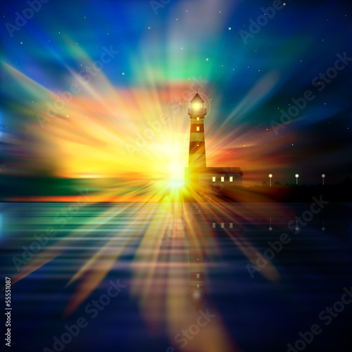 Vector: abstract ocean background with lighthouse abstract ocean background with lighthouse