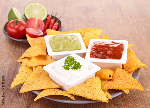 Photo: tortilla chips and dips tortilla chips and dips