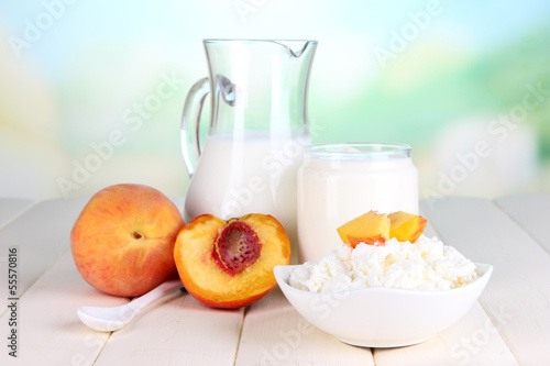 Photo: Fresh dairy products with peaches Fresh dairy products with peaches