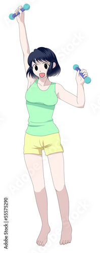 Illustration: ダンベルトレーニングをする女性 ダンベルトレーニングをする女性