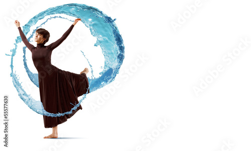 Photo: Girl in color dress dancing.Collage Girl in color dress dancing.Collage