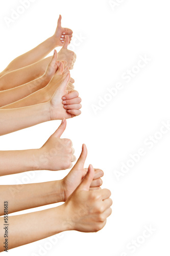 Photo: Many hands showing thumbs up sideways Many hands showing thumbs up sideways