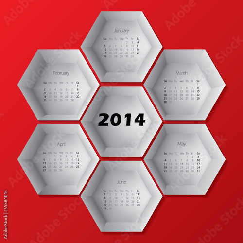 Vector: 2014 red hexagon calendar design 2014 red hexagon calendar design