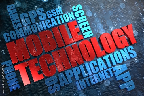 Illustration: Mobile Technology. Wordcloud Concept. Mobile Technology. Wordcloud Concept.