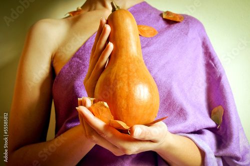 Photo: Fall lady with pumpkin Fall lady with pumpkin