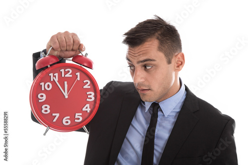 Photo: Change Management - Mann gestresst isoliert - 5 vor 12 Change Management - Mann gestresst isoliert - 5 vor 12