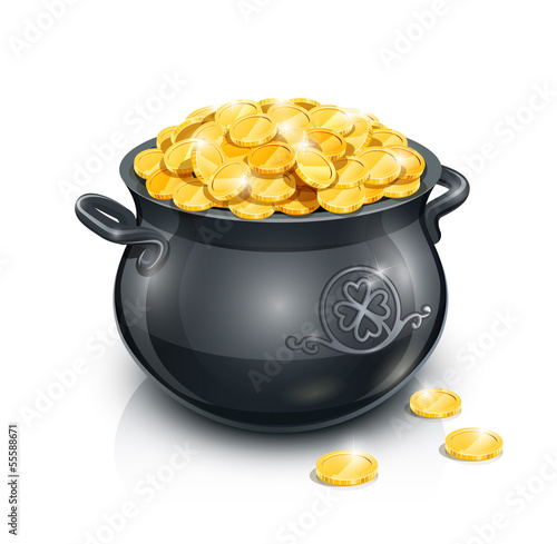 Vector: pot with gold coin for Patrick's day. vector illustration pot with gold coin for Patrick's day. vector illustration