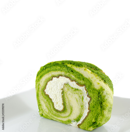 Photo: Green tea Cake Roll with fresh cream Green tea Cake Roll with fresh cream