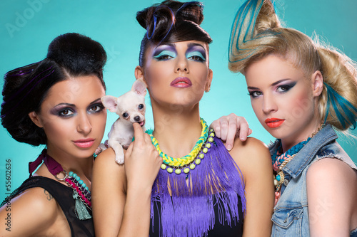 Photo: Three girls with chihuahua Three girls with chihuahua