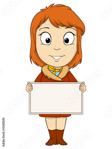 Vector: Cartoon young woman with empty board Cartoon young woman with empty board