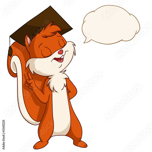 Vector: Cartoon squirrel in graduated hat with talk bubble Cartoon squirrel in graduated hat with talk bubble
