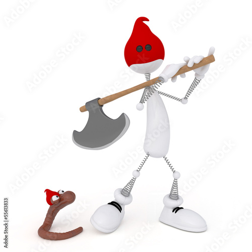Illustration: The 3D little man with an axe. The 3D little man with an axe.