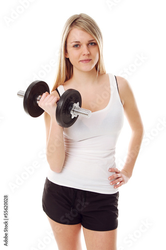 Photo: Junge Frau mit Hantel Junge Frau mit Hantel
