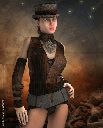 Illustration: Steampunk Frau mit Zylinder Steampunk Frau mit Zylinder