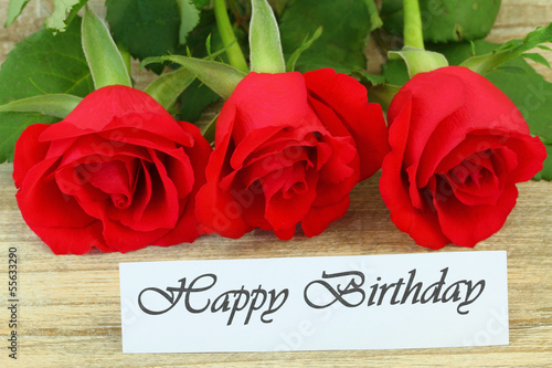 Photo: Happy birthday card with red roses Happy birthday card with red roses