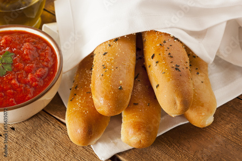Photo: Homemade Bread Sticks with Marinera Sauce Homemade Bread Sticks with Marinera Sauce