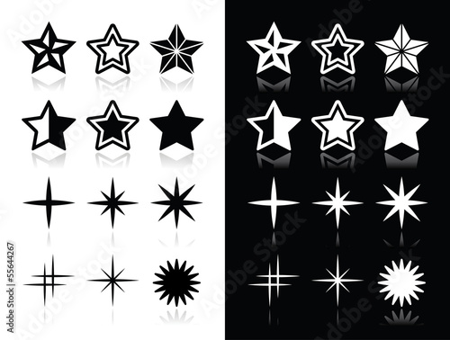 Vector: Stars icons with shadow on black and white background Stars icons with shadow on black and white background