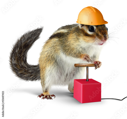 Photo: Funny chipmunk with detonator isolated on white Funny chipmunk with detonator isolated on white