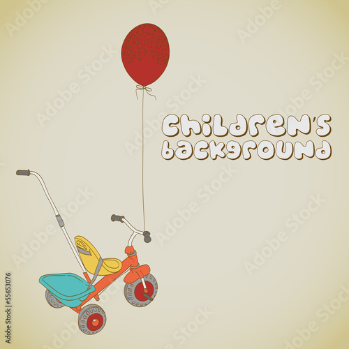 Vector: Kid's tricycle and balloon background Kid's tricycle and balloon background