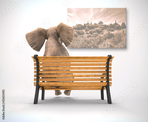 Illustration: Elephant sitting looking painting Elephant sitting looking painting