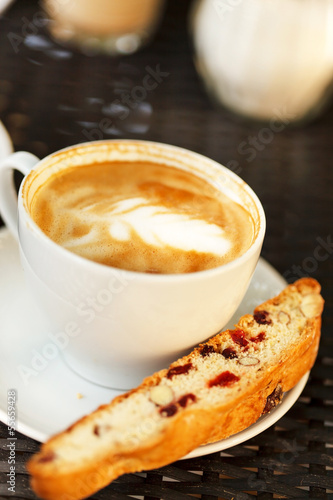 Photo: cappuccino with cantuccini cappuccino with cantuccini