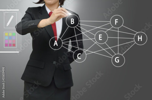 Photo: business woman writing precedence diagram business woman writing precedence diagram