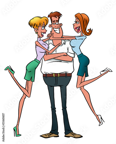 Illustration: Macho man with girlfriends Macho man with girlfriends