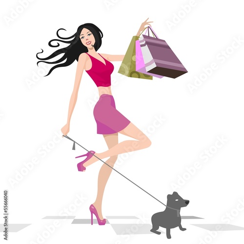 Vector: attractive woman shopping with doggie attractive woman shopping with doggie