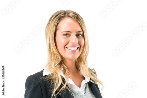 Photo: Young woman with white background Young woman with white background