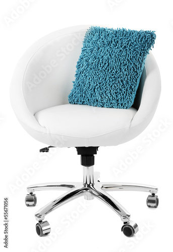 Photo: White chair with pillow isolated on white White chair with pillow isolated on white