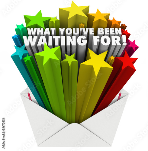 Illustration: What You've Been Waiting For Envelope Stars Words What You've Been Waiting For Envelope Stars Words