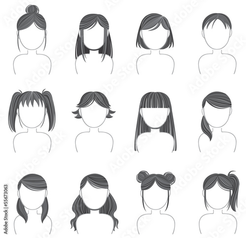 Vector: Silhouette hairstyle icon collection set Silhouette hairstyle icon collection set