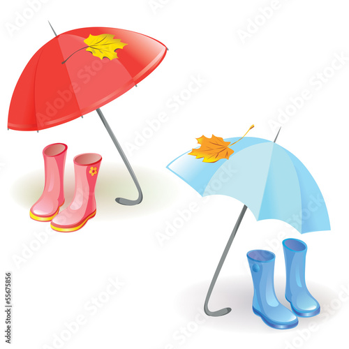 Vector: set with umbrella and rubber boots set with umbrella and rubber boots
