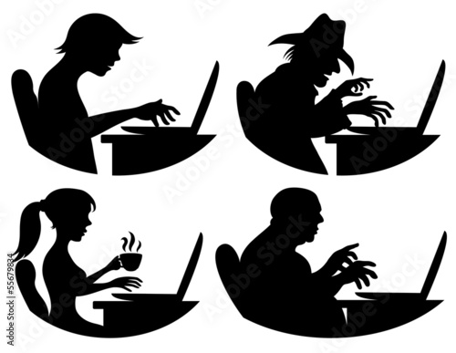 Vector: Vector silhouettes. People and computer. Vector silhouettes. People and computer.