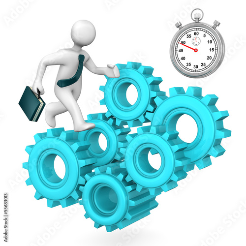 Illustration: Businessman Gears Stopwatch Businessman Gears Stopwatch